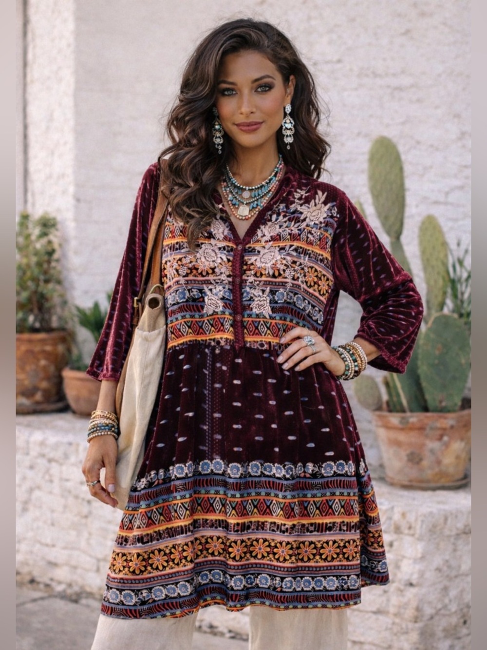 Johnny Was Velvet Embroidered Tunic Dress| | Boho Kantha Bae Style| XL